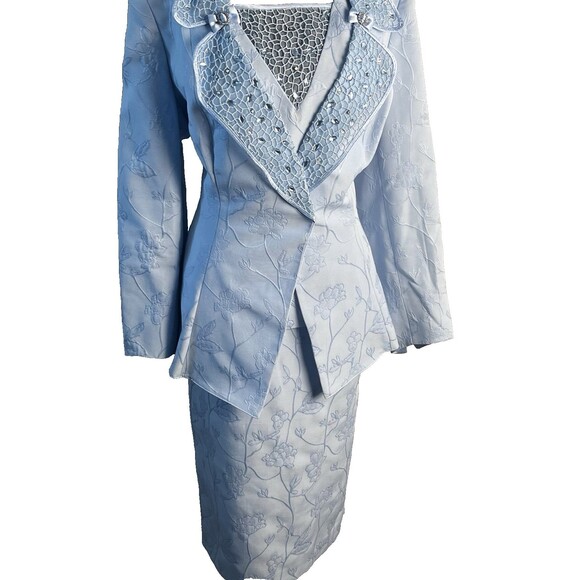 Champagne Italy Women Bead Embellished 3 Pcs Jacket & Skirt Shell Suit Sz 14 - Picture 11 of 11